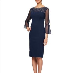 Alex Evenings Stretch Crepe Embellished 3/4 Bell Sleeve Sheath Dress